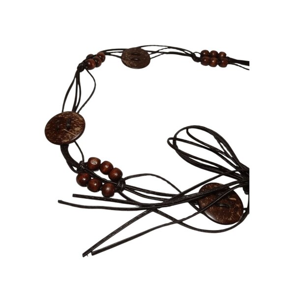Belt Tie On Hippie Boho Brown Beaded & Buttons Alternating Leather String 36\